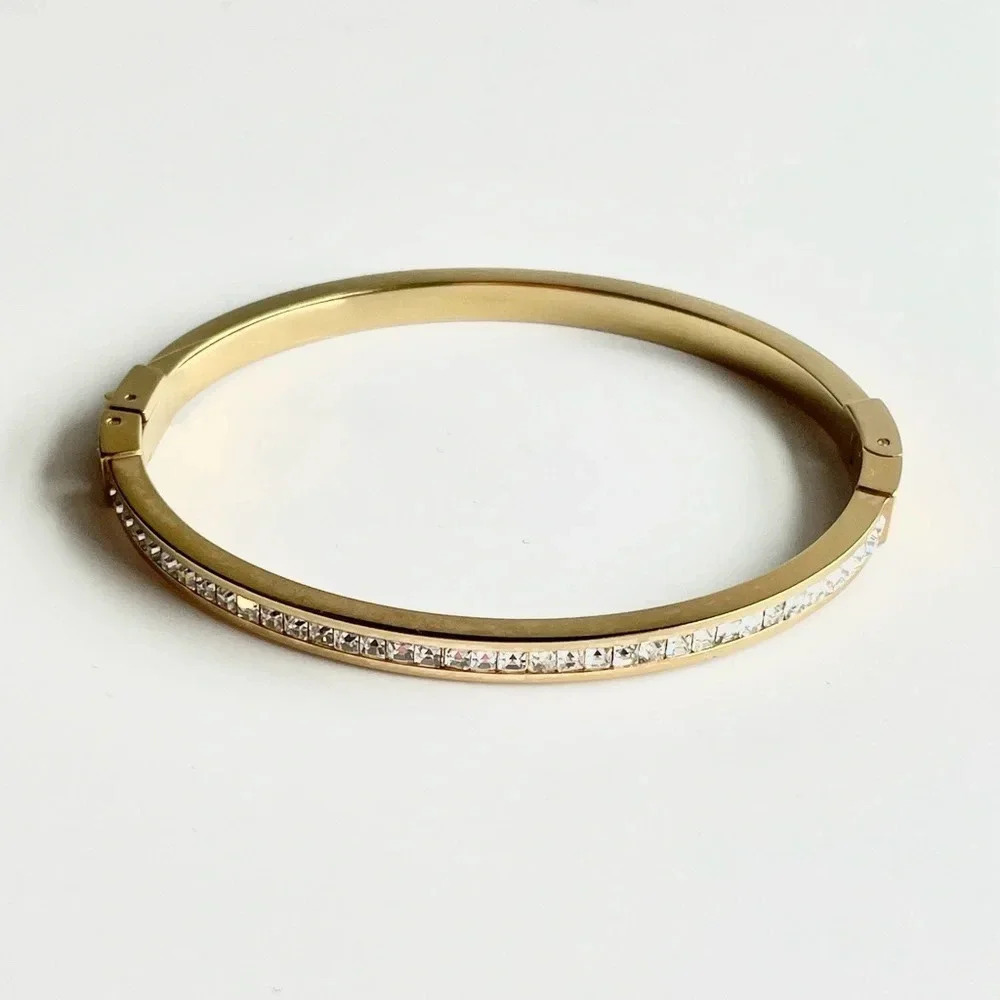 Michael Kors Pave Crystal Goldtone Women’s Bracelet With Fold Over Clasp Closure